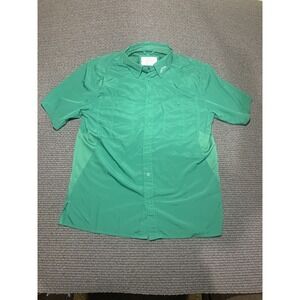 FINTECH Fishing Shirt Mens Medium Green Short Sleeve Button Up Lightweight